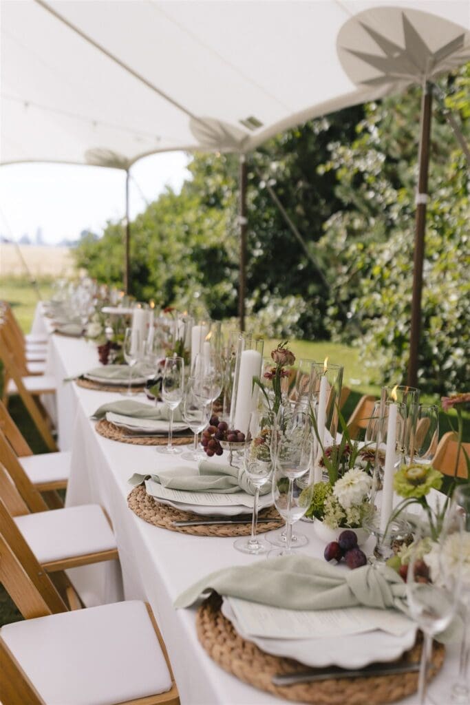Santucci Farm wedding table settings with grapes and fresh florals