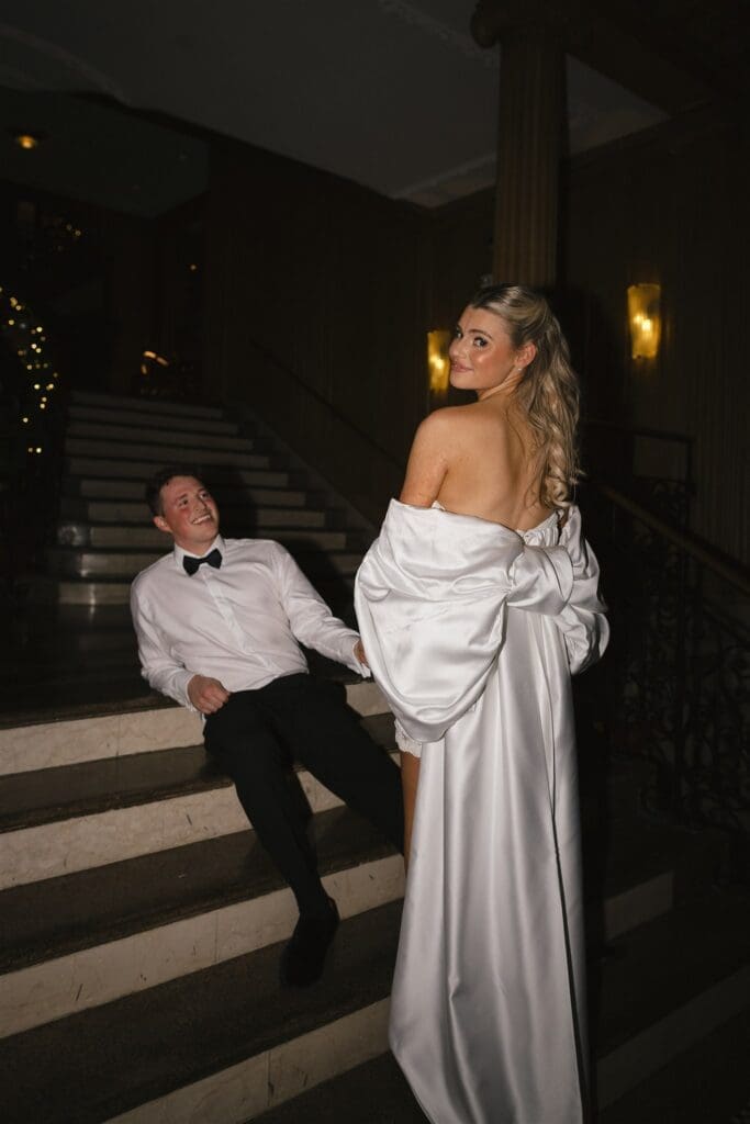 Moody bride and groom photos in Fairmont Olympic Hotel in Seattle