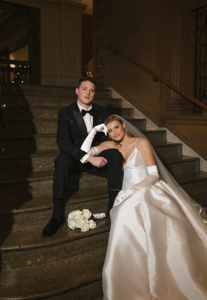 Moody bride and groom photos in Fairmont Olympic Hotel in Seattle