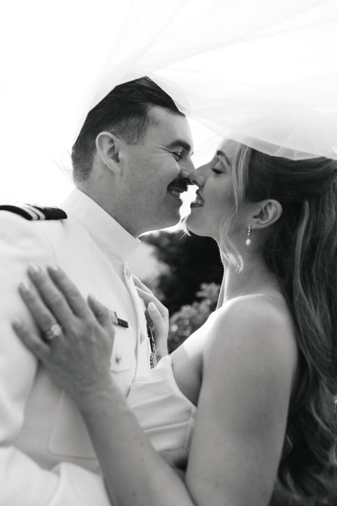 Washington bride and groom portraits under her veil